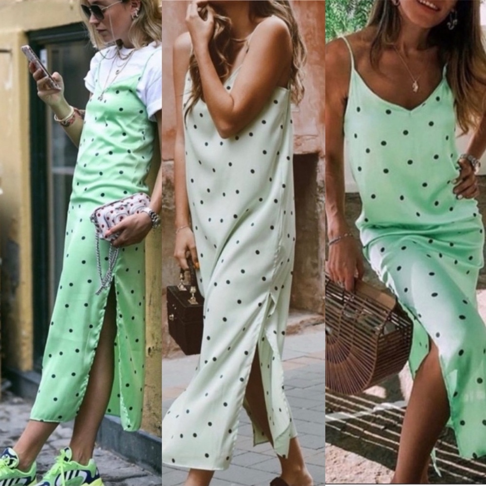 Zara bloggers favorite Polka Dot Slip Satin Midi Dress